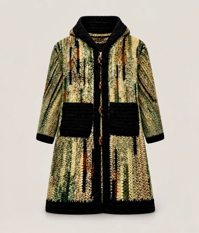 Green Camo Stripe Hooded Crochet Cardigan