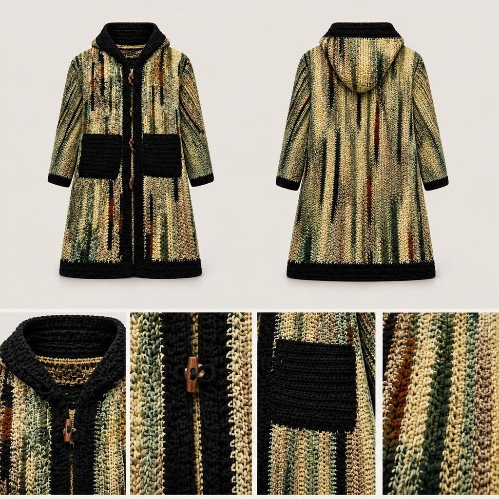 Green Camo Stripe Hooded Crochet Cardigan