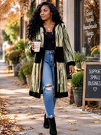 Green Camo Stripe Hooded Crochet Cardigan