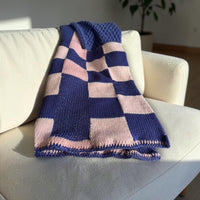 Custom blanket example: navy and pink checkerboard knit