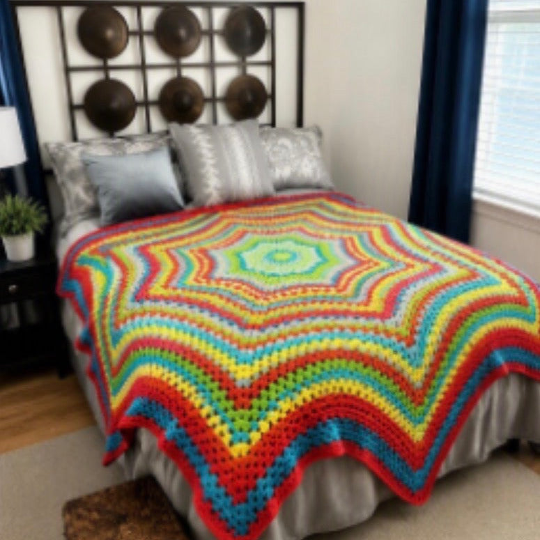 Rainbow Star Crochet Blanket – styled bedroom